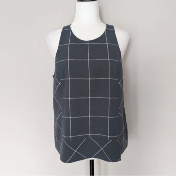1. State gray plaid georgette sleeveless blouse - Picture 2 of 5